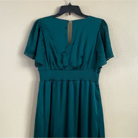 Baltic Born New Size L Prague Satin Smocked Empire‎ Waist Maxi Dress Dark Green - Picture 11 of 15